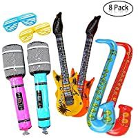 Los mejores  - Yojoloin Súper Gigante 8 UNIDS Jumbo Inflables Guitarra Saxofón Micrófono Gafas Globos Instrumentos Musicales Accesorios…